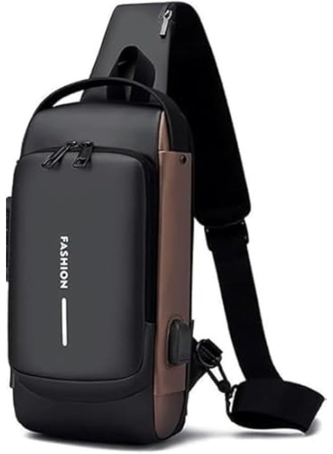 Waterproof Sling Bag for Men & Women – PU Leather Anti-Theft Crossbody Backpack, Adjustable Shoulder Strap, Hidden Security Pockets for Phone, Wallet, Keys, Three-Digit Combination Lock, Lightweight Travel and Daily Commute Bag for Hiking, Outdoor Activities, and Casual Wear - Image 1